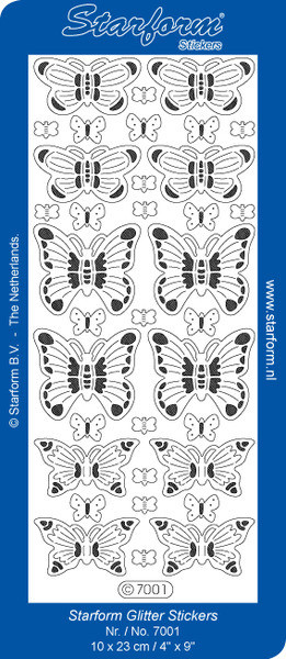 Starform GLITTER TRANS Silver 7001 Butterflies Stickers Peel Outline
