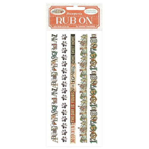 Stamperia - Rub-on DFLRB201 for Scrapbooks, Albums, Card Making, Bullet Journals and More, Easily Transfer Images onto Paper and Other Surfaces, Perfect for Crafts and Gifting (Furry Friends, Stripes)