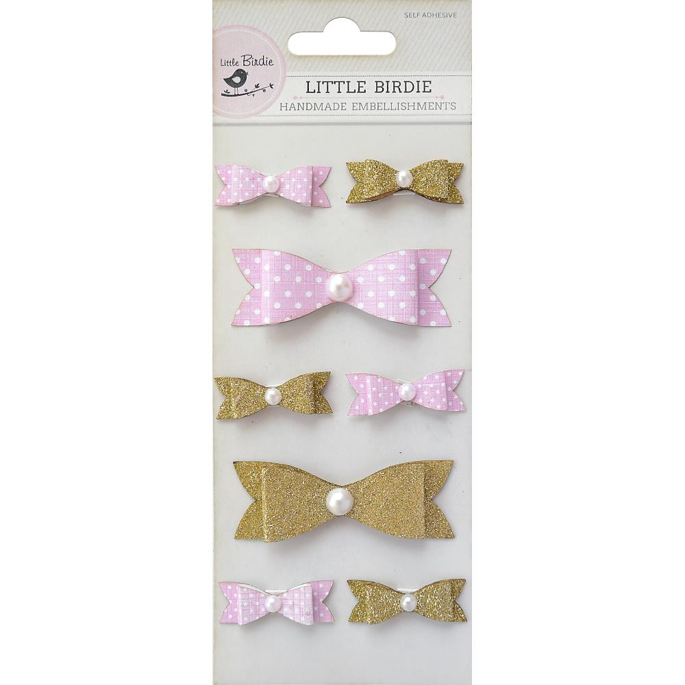 Little Birdie Crafts- Glitter Embellishments- Fancy Bows- 8pc
