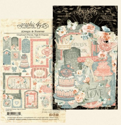 Graphic 45 Always & Forever Chipboard pieces, Tags and frames