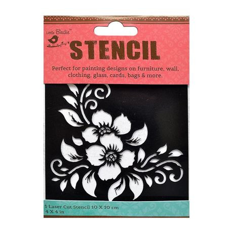 Little Birdie Artful Flowers Stencil 4 x 4 in