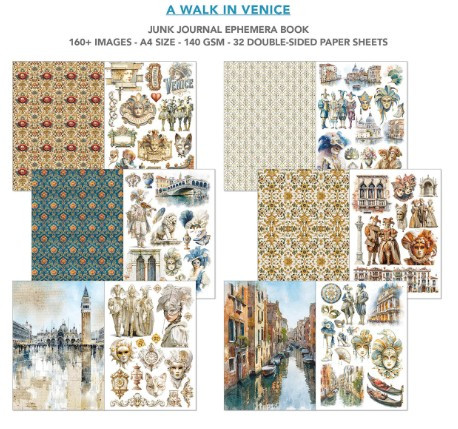 Ciao Bella View A Walk in Venice Junk Journal & Ephemera Book A4 32/Pkg