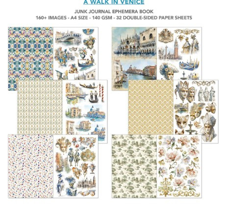 Ciao Bella View A Walk in Venice Junk Journal & Ephemera Book A4 32/Pkg