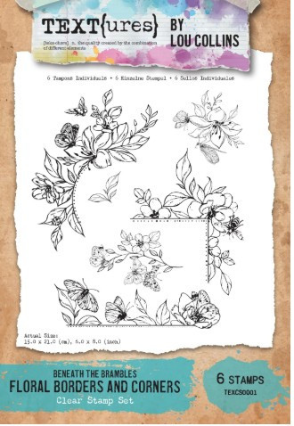 TEXT{ures} Beneath the Brambles Floral Borders and Corners 6X8 Clear Stamp Set
