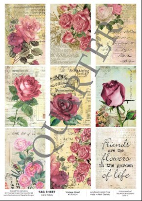 3Quarter Designs Tag Sheet- Vintage Floral TAG004