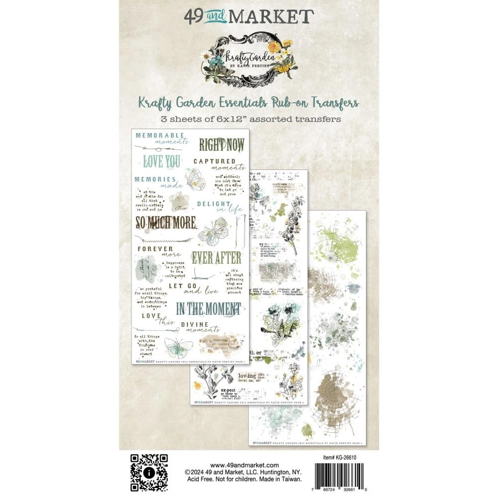 49 and Market by Katie Pertiet- Krafty Garden Essentials Rub-on Transfers