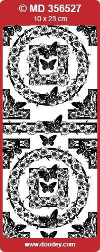 MD356527 Butterfly Blossom Corners Double Embossed Etched Asian Peel Stickers One 9x4 Sheet