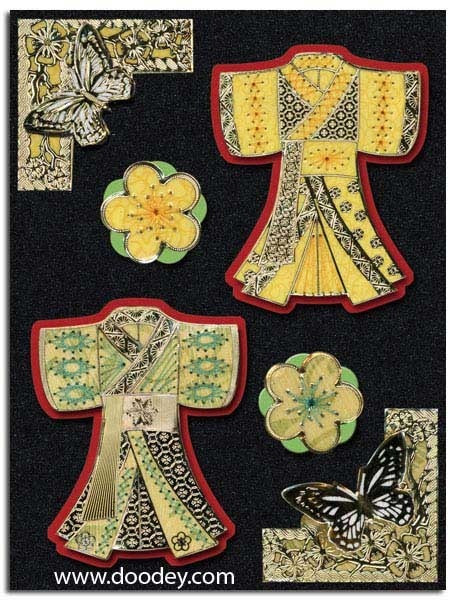 MD356527 Butterfly Blossom Corners Double Embossed Etched Asian Peel Stickers One 9x4 Sheet
