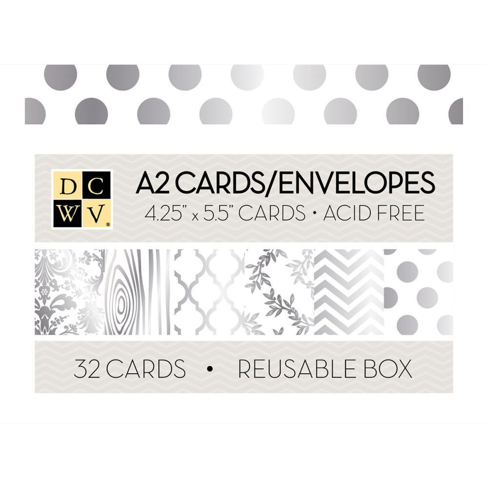 DCWV Boxed A2 Cards W/Envelopes (4.375"X5.75") Silver Foiled