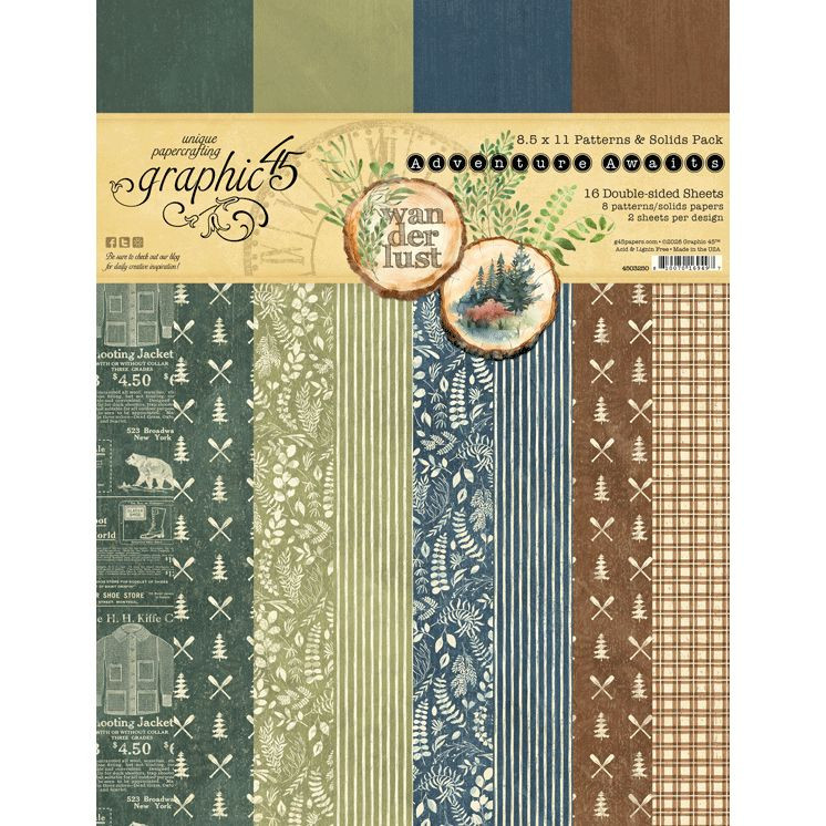 Graphic 45 Adventure Awaits 8.5 x 11 Patterns & Solids Pack