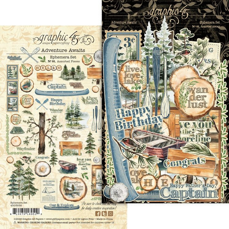 Graphic 45 Adventure Awaits Ephemera Sett