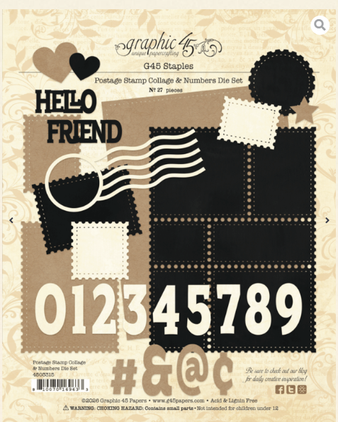 Graphic 45 Postage Stamp Collage & Numbers Die Set