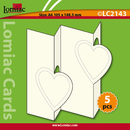 5 White Lomiac Die-Cut A6 2-Hearts Tri-Fold Cards Making