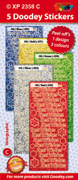 BEST WISHES Holographic Greeting BRIGHT Blue Gold Green Silver Red Stickers Set Peel