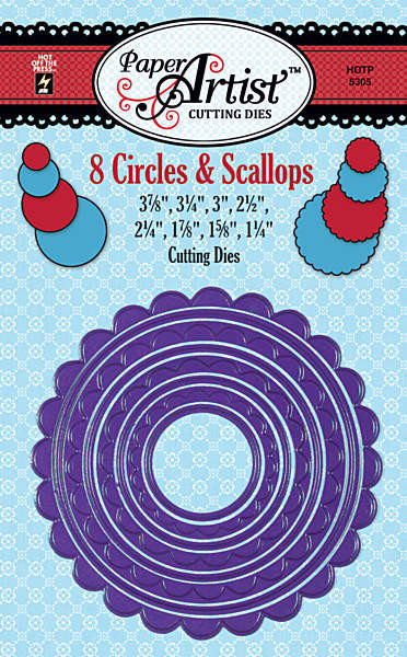 Paper Artist 5305 8 CIRCLES & SCALLOPS Cutting Die by Hot Off the Press Works in Most Popular Tabletop Die Cutting Machines