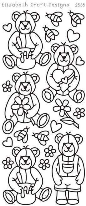 ELIZABETH CRAFT CUTE BEARS BLACK N2535 Peel Off Stickers OUTLINE