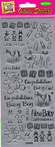 Outline N976 Silver Baby Congratulations Peel Stickers
