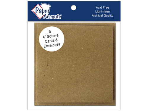 4x4" BROWN BAG 5 Sets Cards Envelopes Card Making Recycled Paper
