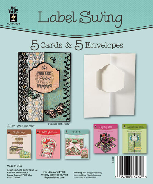 HOTP Label Swing Card 5 Die-Cut Cards & 5 Envelopes Card Blanks