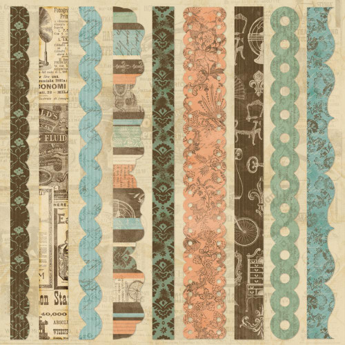 Grandma's Attic Self-Adhesive Fabric Sheet 12"X12" Border Strips Vintage STyle & COlors