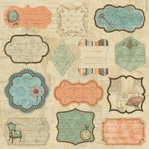 Grandma's Attic Self-Adhesive Fabric Sheet 12"X12" Journaling Patch Tags Vintage style & color