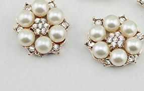 2 Pearl & Rhinestone Buttons 28mm Flat Back No Shank No Holes