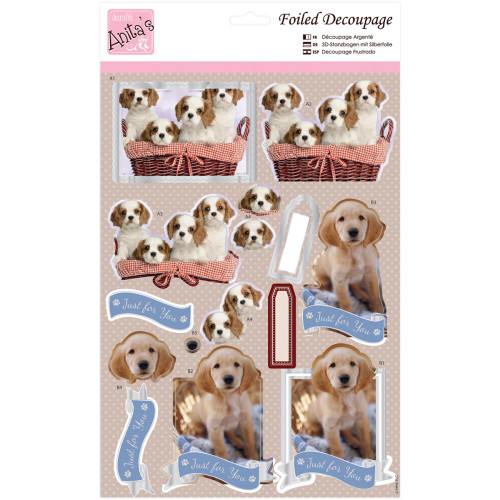 Anita's Foiled & Die-Cut Decoupage 3-D Papier Tole --  Puppy Love 169655 DOGS