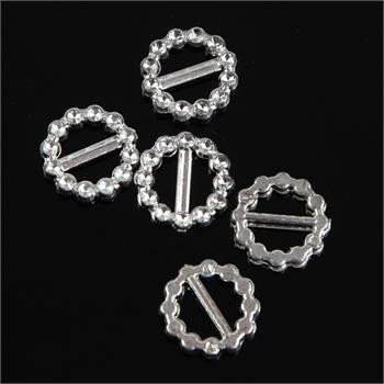 Ribbon Slider Charm Round Acrylic 25pc Silver C2000