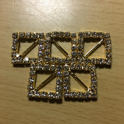 Rhinestone Ribbon Slider Charm 18 Stone Gold Diamond-Shape 5pc C2021