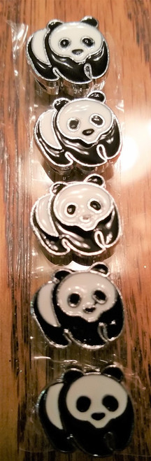 Ribbon Slider Charm Enameled Panda 5pc C2037
