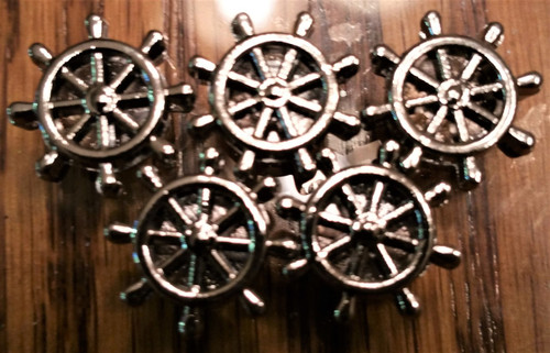 Silver Ribbon Slider Charm Ship's Wheel - Shape 5pc C2029