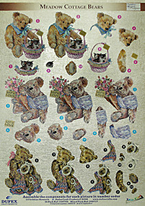 Dufex 3-D Papier Tole Meadow Cottage Bears Die-Cut Paper Decoupage