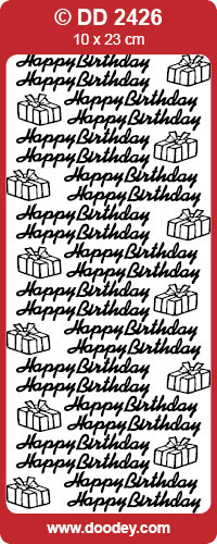 Doodey DD2426 Happy Birthday and Gifts SILVER Peel Stickers One 9x4 Sheet