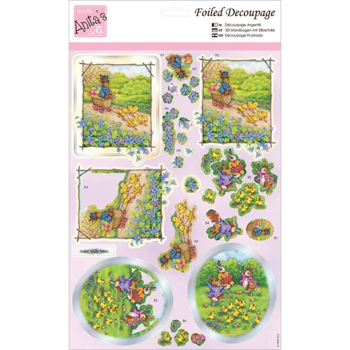 docrafts ANT169636 Anita's A4 Foiled Decoupage Sheet, Rabbit Frolics, Multicolor