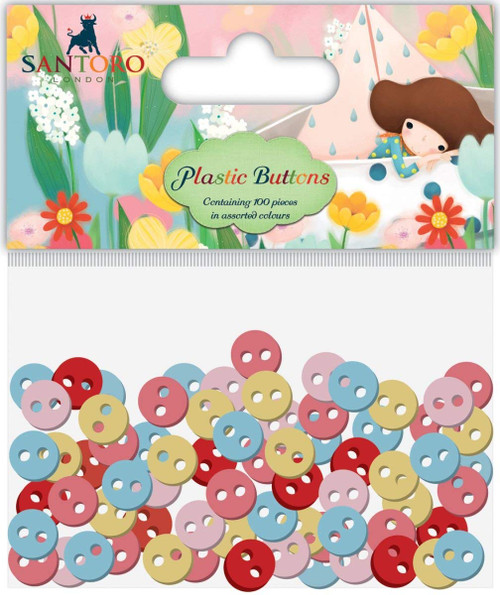 Santoro Kori Kumi II Mini Plastic Buttons 100/Pkg-Assorted Colors; 11mm, 8mm, 5mm