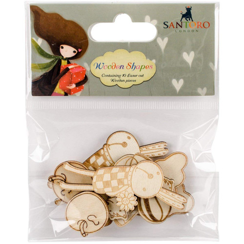 Santoro Kori Kumi Laser Cut Wood Shapes 10/PxcCharacters, 5 Designs/2 Each