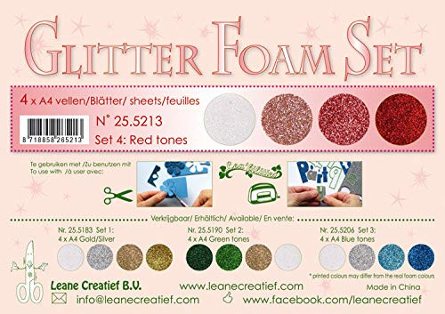 Leane Creatief Glitter Foam 4 A4 Sheets- Glitter Red Tones