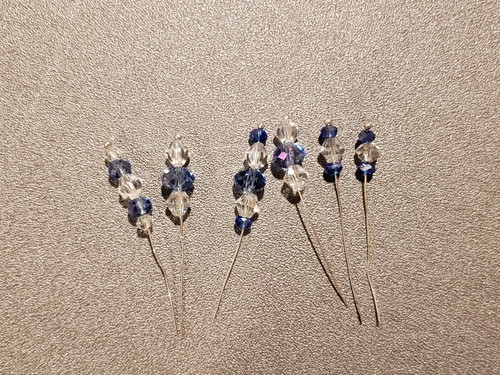Bow Pins - Small - Blue and Crystal on 20ga Silver Pins P033