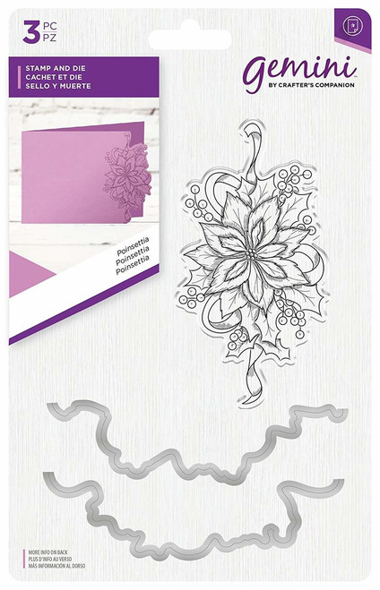 Gemini GEM-STD-POIN Poinsettia Stamp and Metal Die Set, Clear/Silver