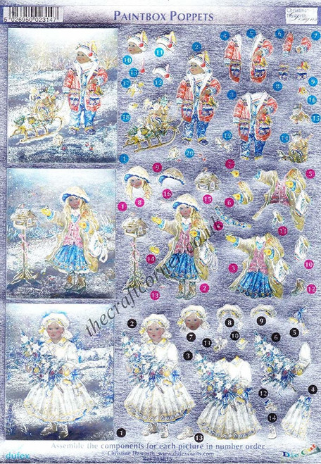 Dufex 3-D Papier Tole Paintbox Poppets 248816 Die-Cut Paper Decoupage