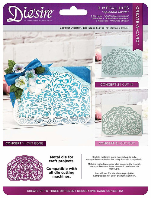 Crafter's Companion Die'sire DS-CAD-SPSW Create-a-Card Cut on Edge Dies-Splendid Swirls Metal Die Silver