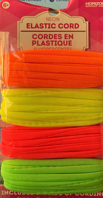 ELASTIC NEON 18 ft. package 4 Assorted Colors Per Card 1/4" WIdth PERFECT FOR FACEMASKS