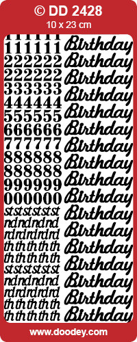 DD2428 SILVER Birthday and Numbers Peel Stickers One 9x4 Sheet