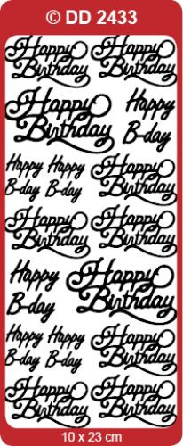 DD2433 SILVER Happy Birthday Peel Stickers in 3 sizes One 9x4 Sheet