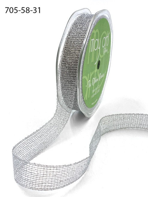 5/8 Inch Metallic Knit Ribbon with Woven Edge - Silver