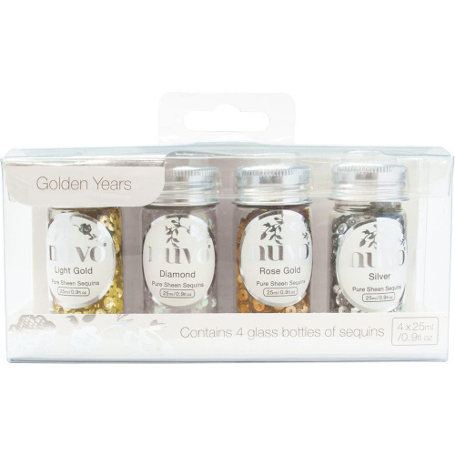 Tonic Studios 28oN Golden Years Nuvo Pure Sheen SEQUINS (4 per Pack), Gold Silver White IRR