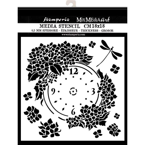 STAMPERIA Mix Media Stencil- Clock, Hortensia