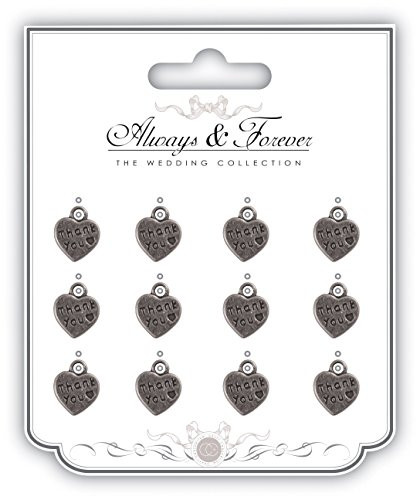 Craft Consortium AFMCHRM013 Embellishments, Silver heart- Thank You