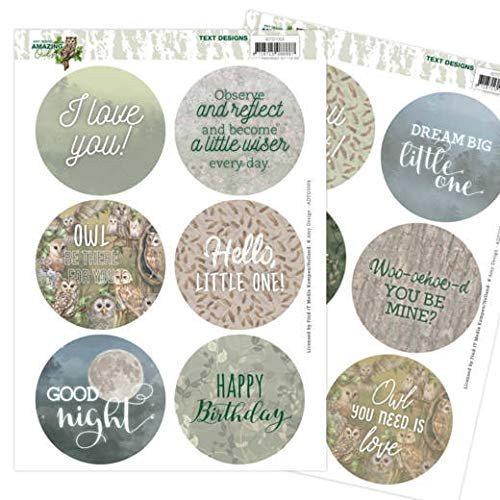 Amy Design Text Designs- Amazing Owls- 12 Circular Push Out Text Designs- ADTD1004