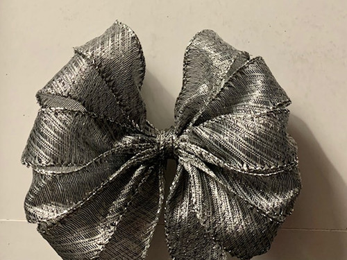 Textured Metallic Horizontal Stripe Ribbon W/Wired Edge 5"X15yd --Silver